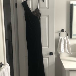 Asymmetric Lace Gown in Black by BCBGMAXAZRIA